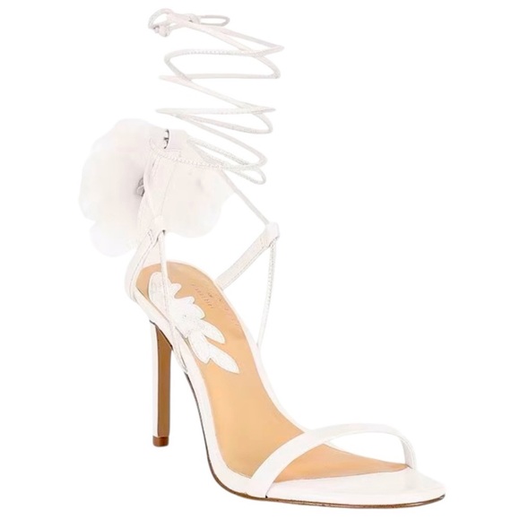 Gianni Bini x Caelynn Bell Papillon Fabric Flower Ankle Wrap Strappy Sandals - Picture 2 of 11